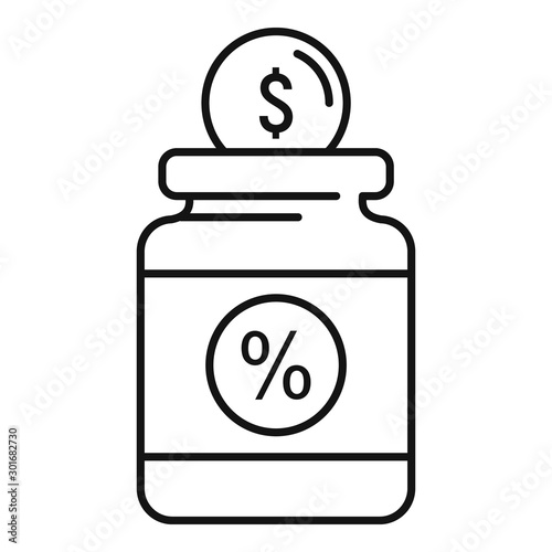 Money percent jar icon. Outline money percent jar vector icon for web design isolated on white background