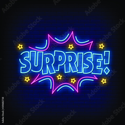 Surprise Neon Signs Style Text Vector