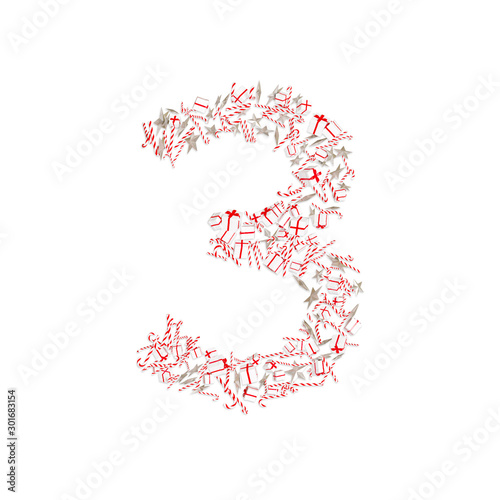 Christmas ABC. Items on white background forming number 3