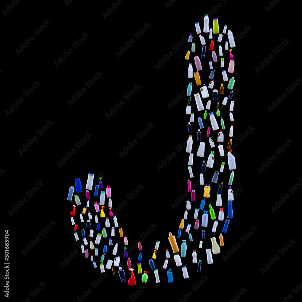 Letter J made of plastic waste bottles Letter J made of plastic waste bottles