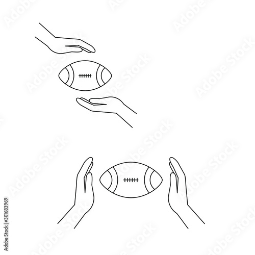 Set of simple icons with hands and Rugby ball