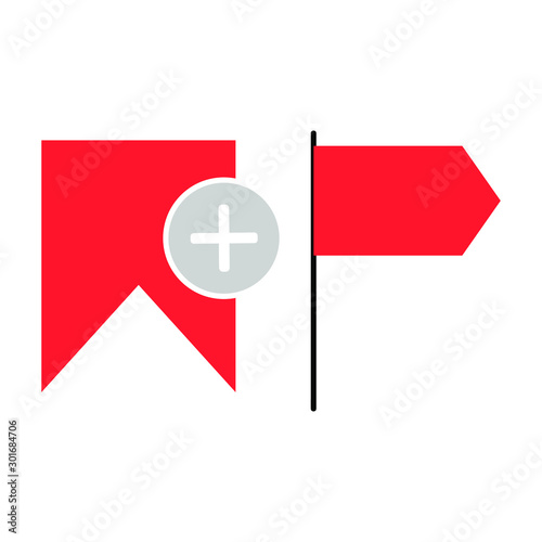 A set of simple icons with the add bookmark and a red flag