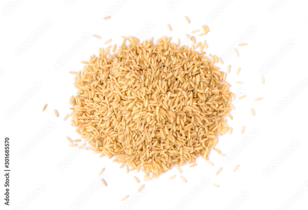 pile of brown coarse rice isolated on white background pile of brown coarse rice isolated on white background
