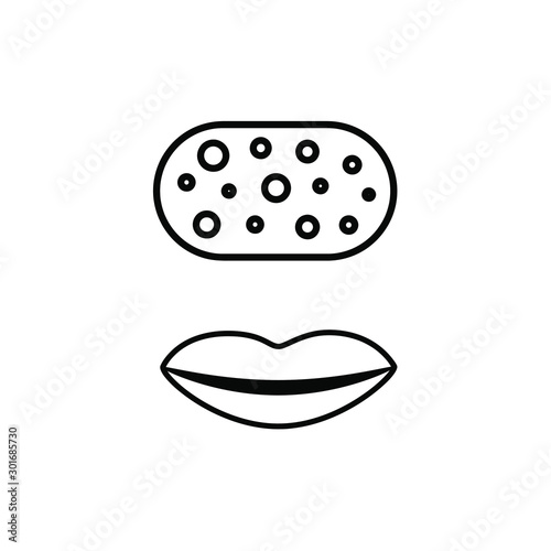 A set of simple icons with a washcloth and lips.
