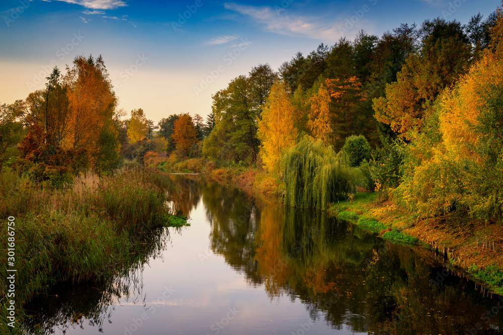 Tranquil colorful autumn landscape with reflection