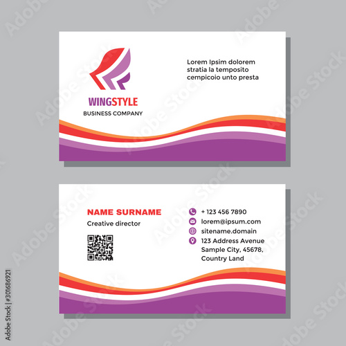 Business card template with logo - concept design. Visit card. Abstract shape branding. Vector illustration. 