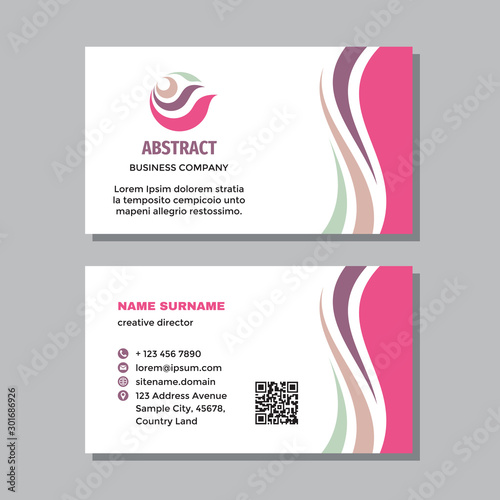 Business card template with logo - concept design. Abstract positive petals visit card branding. Vector illustration. 