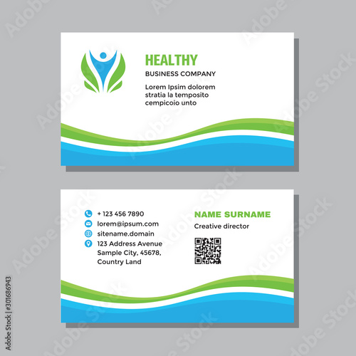 Business visit card template with logo - concept design. Nature green leaves human branding. Vector illustration. 