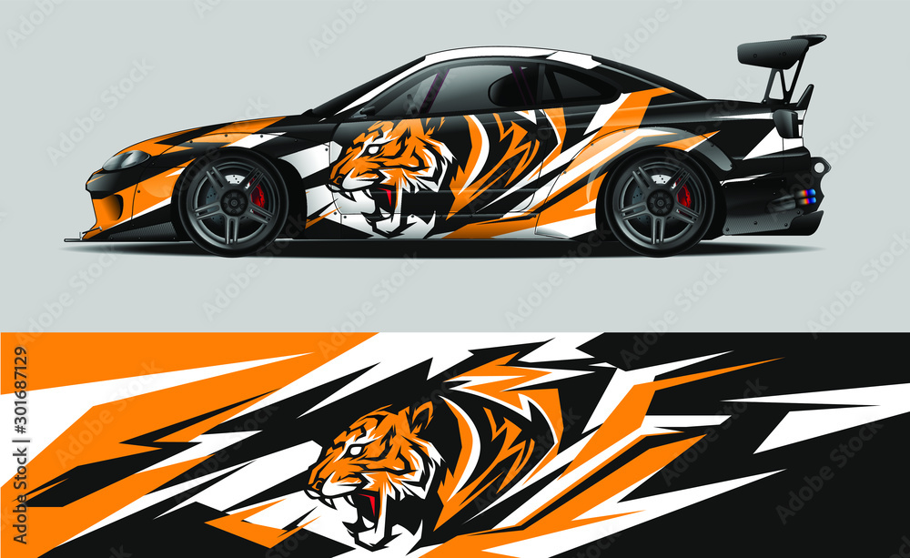 car wrap design with tiger graphic stripe background Stock Vector