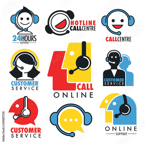 Online support or custom service isolated icons, call center