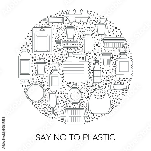 No plastic, disposable tableware usage reduction isolated icon
