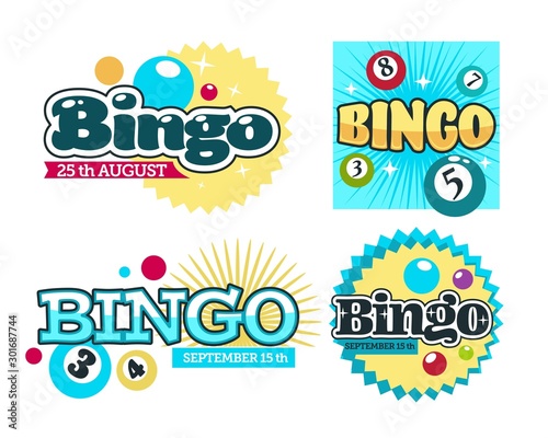 Bingo lottery isolated icons, gambling and guessing game