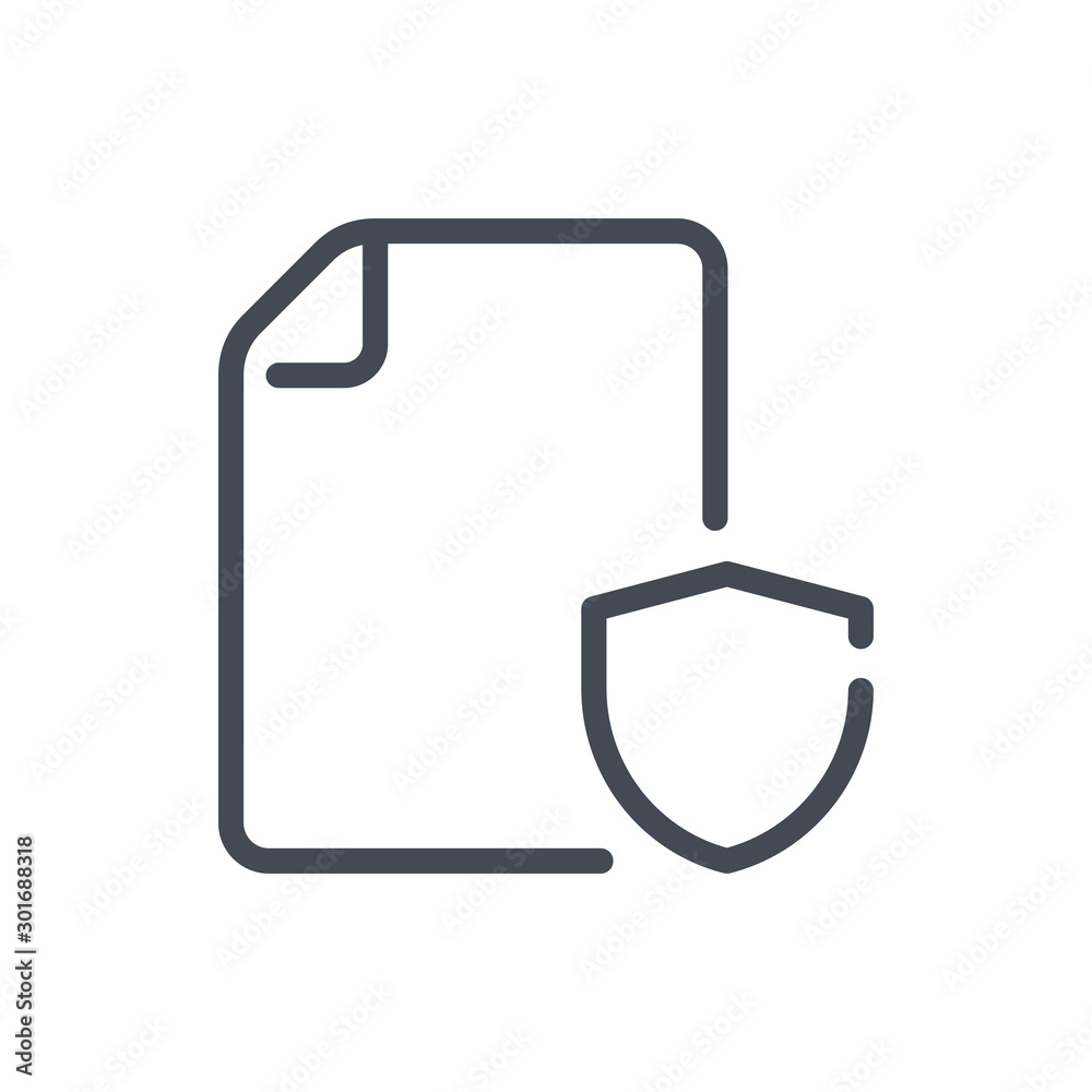 Secure file line icon. Document with shield vector outline sign. Secure file line icon. Document with shield vector outline sign.