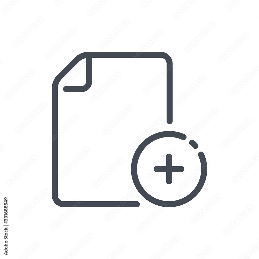 Create new file line icon. Add document vector outline sign. Create new file line icon. Add document vector outline sign.