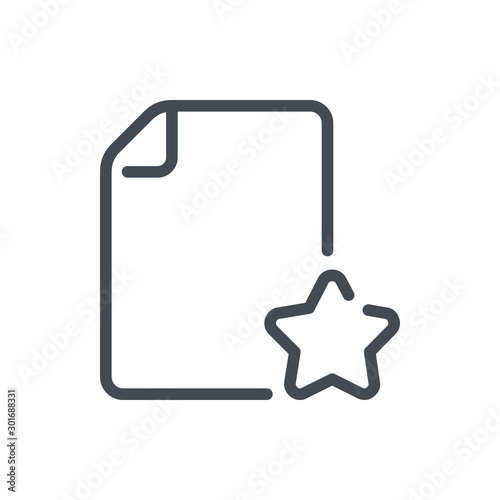 Favorite file line icon. Document with star vector outline sign.