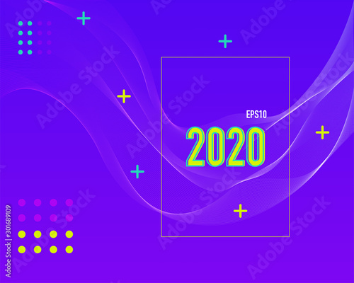 Modern colored 2020 line background vector.