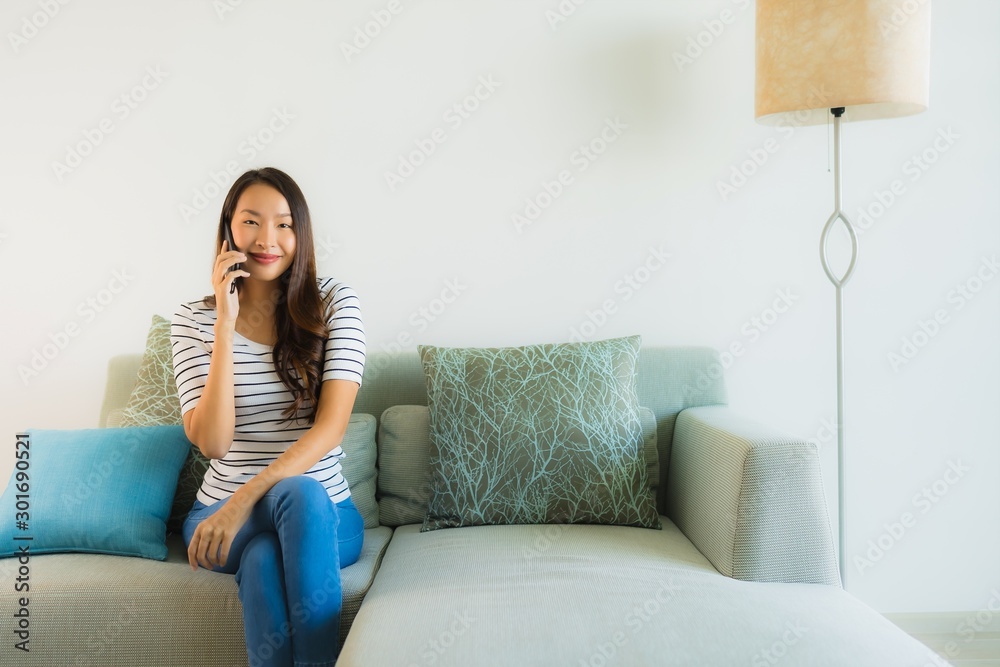 Portrait beautiful young asian woman using or talking mobile phone Portrait beautiful young asian woman using or talking mobile phone