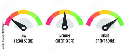Credit score hight, medium and low concept isolated on white. Vector illustration 