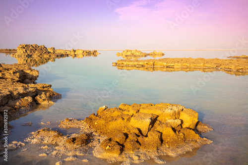 Dead Sea salty shore in the morning. Beautiful nature. Nature landscape