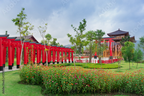 08 November 2019, Hinoki land (Bann Mai Hom Hinoki) constitute Modern of Japan architecture  in Chaiprakarn district Chiang Mai province, Thailand, November 08, 2019 photo