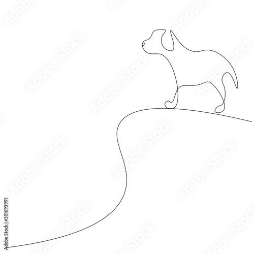 Cute puppy continuous line drawing, vector illustration	