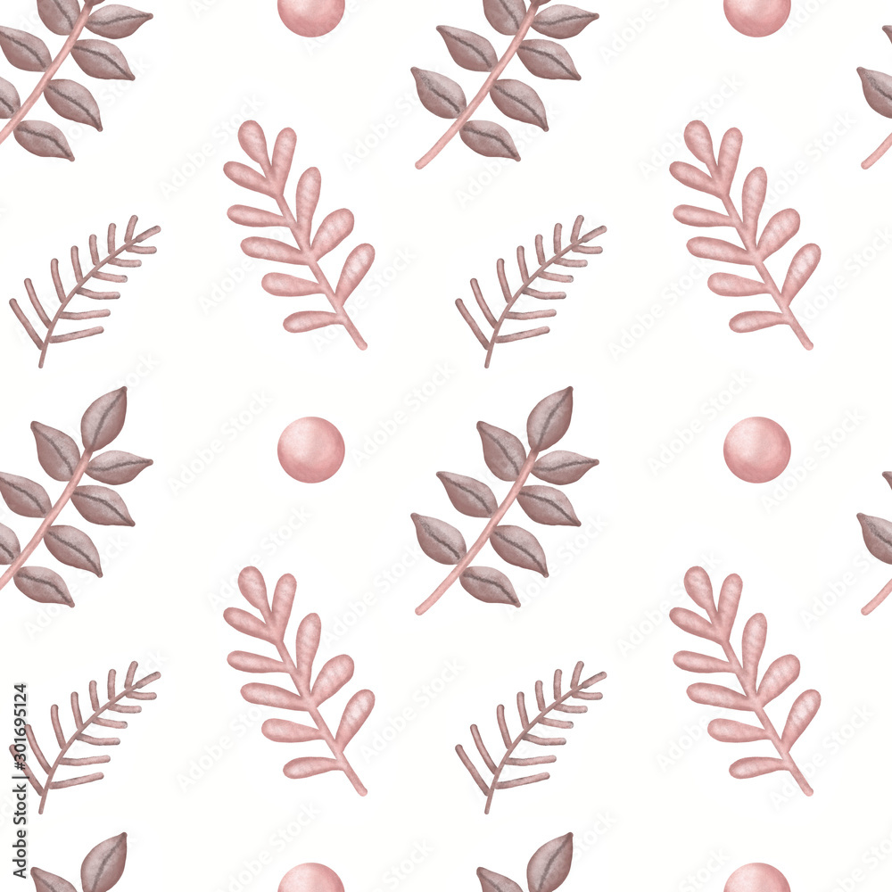  White background New Year plants seamless pattern. Christmas card. Winter mood.