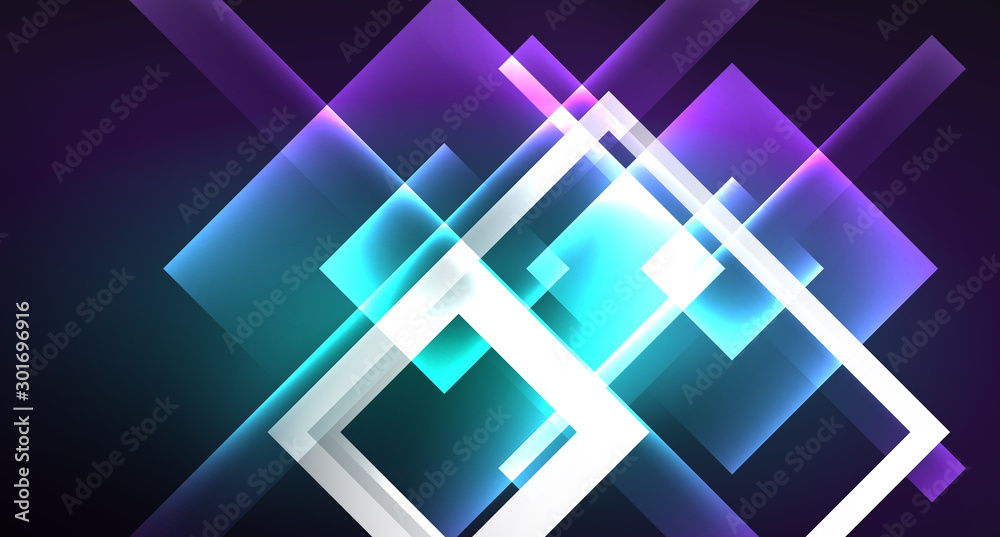 Neon shiny color squares on black, modern template Neon shiny color squares on black, modern template