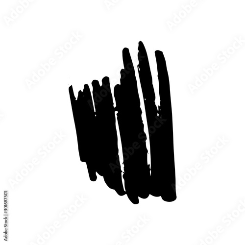 Hand drawn black ink brash stroke. Simple abstract element. Single, careless painted vector. Black, isolated on a white background.