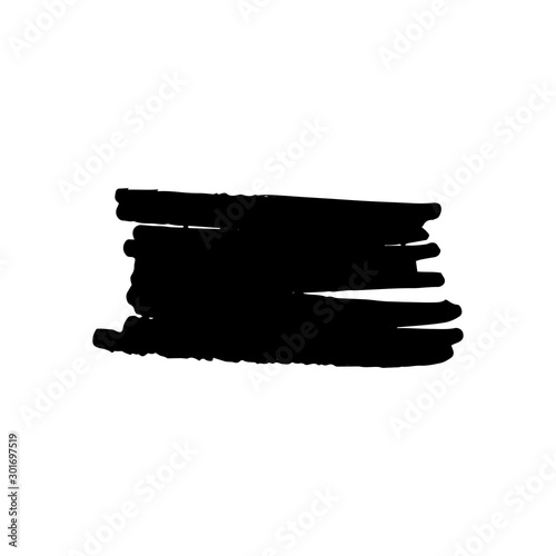 Hand drawn black ink brash stroke. Simple abstract element. Single, careless painted vector. Black, isolated on a white background.