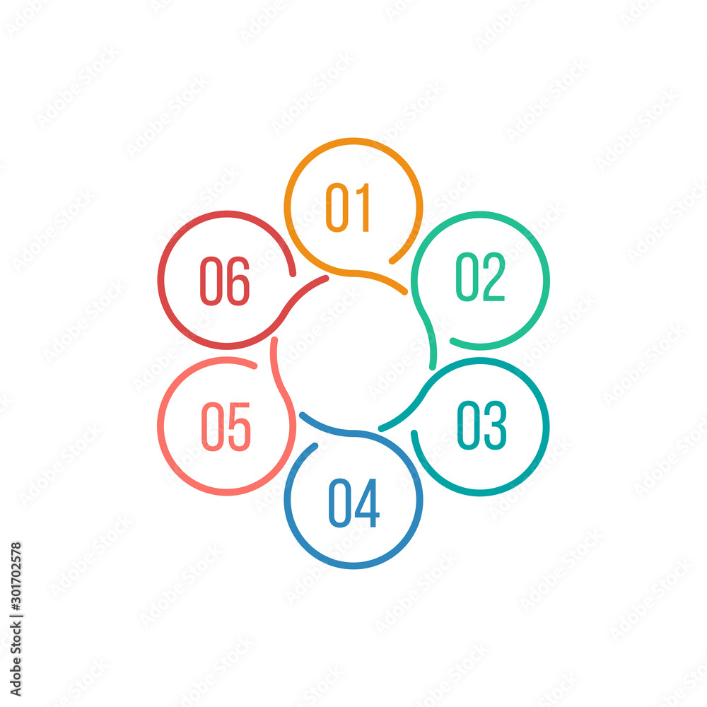 Vector circle infographic, cycle diagram, data graph, presentation chart. Business startup concept with 6 options, parts, steps, processes. Template with round swirl color flower. Vector circle infographic, cycle diagram, data graph, presentation chart. Business startup concept with 6 options, parts, steps, processes. Template with round swirl color flower.