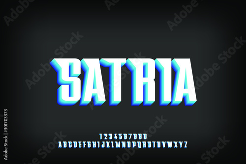bold satria 3d effect alphabet sans serif font vector design