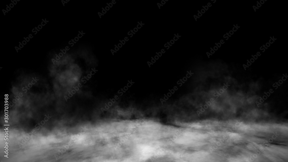 Smoke on the floor . Isolated black background. Design element. - obrazy, fototapety, plakaty 