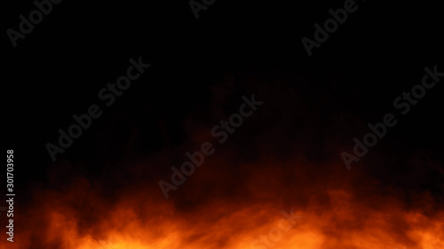 Fire smoke on the floor . Isolated black background. Design element.