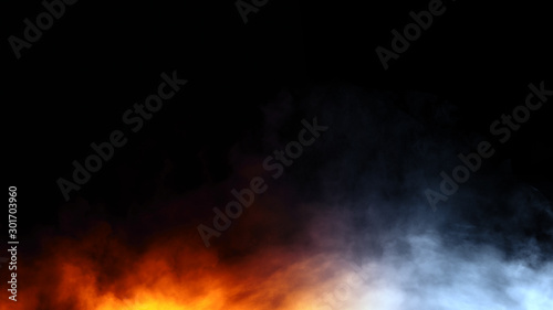 Abstract blue and orange smoke steam moves background texture . The concept of aromatherapy.