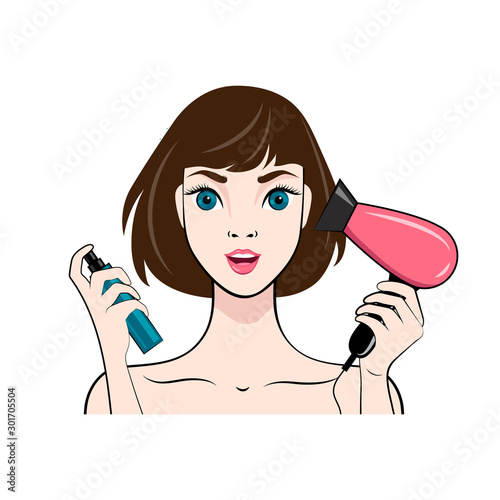 Young Woman doing her hair. Isolated vector image