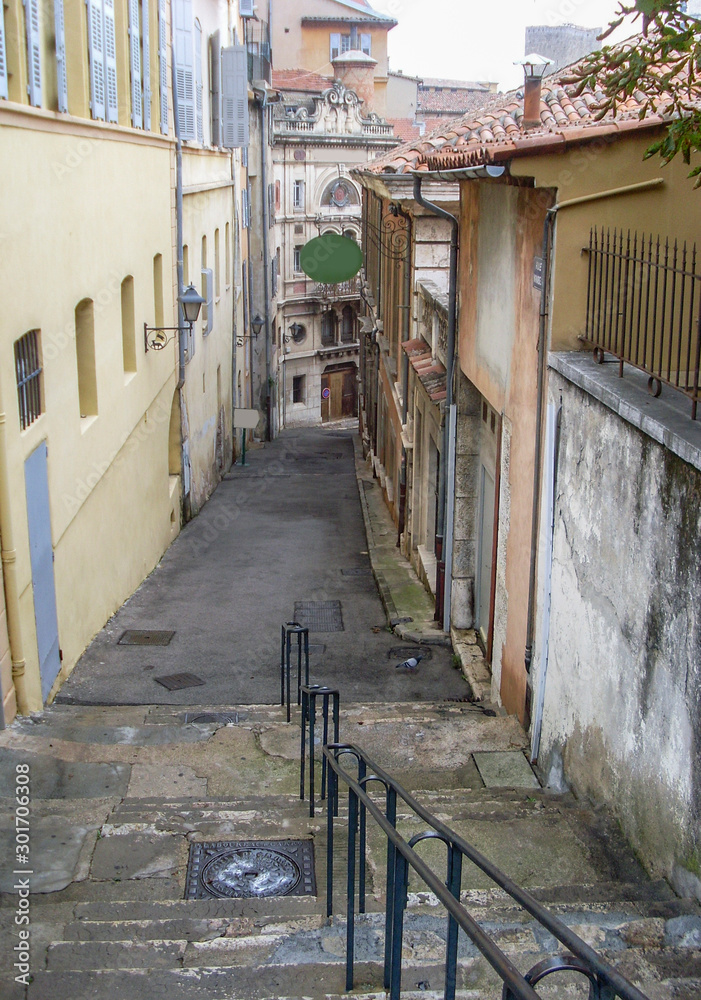 Old Narrow street of Grasse town . French Riviera, north of Cannes, France  