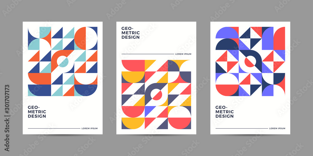 Obraz premium Placard templates set with Geometric shapes, Retro geometric style flat and line design elements. Retro art for covers, banners, flyers and posters. Eps10 vector illustrations