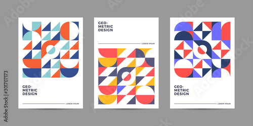 Placard templates set with Geometric shapes, Retro geometric style flat and line design elements. Retro art for covers, banners, flyers and posters. Eps10 vector illustrations