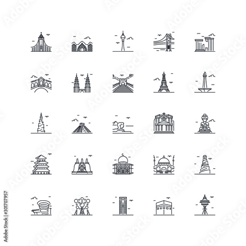 Obraz na płótnie Famous landmark building icon set vector isolated
