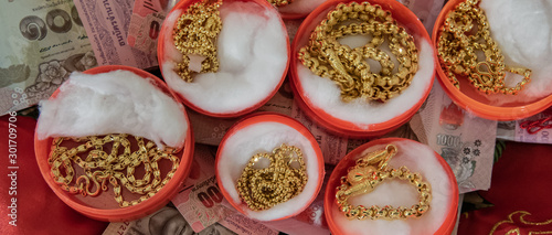 The dowry marriage in Thai traditional wedding ,  Thai Engagement or wedding concept.