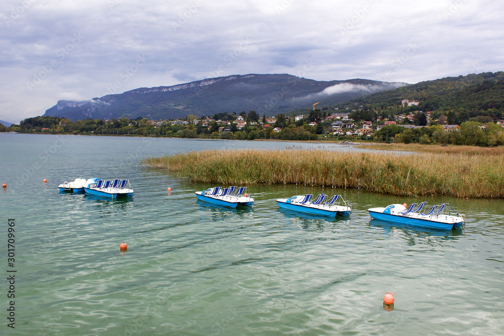 summer boats end season on lake bourget alps french mountain tourism travel vacation aix les bains town france