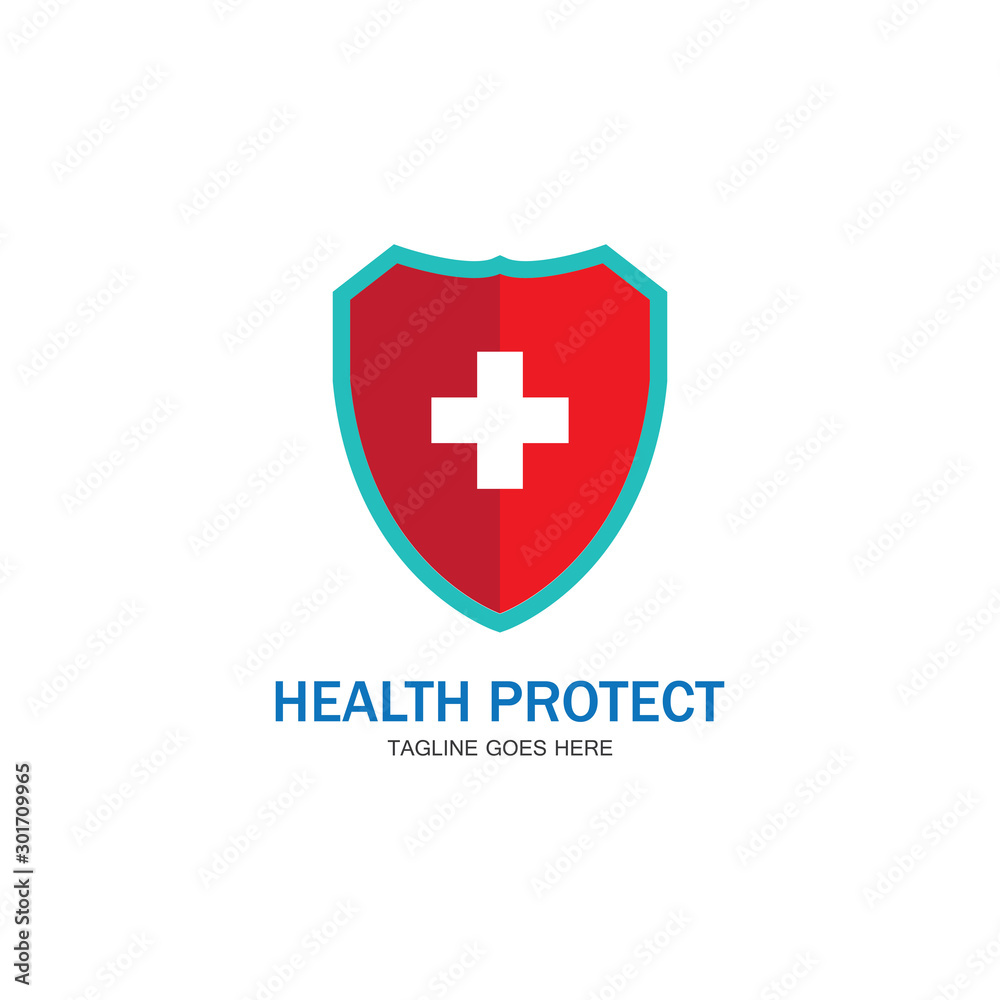 Obraz premium health protection with shield logo design vector template for medical or insurance company-vector
