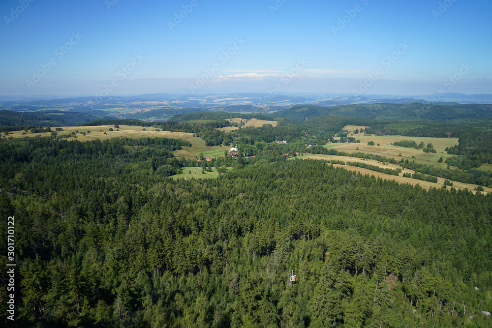 Summer aerial view of Stolowe Table Mountains National Park, Poland