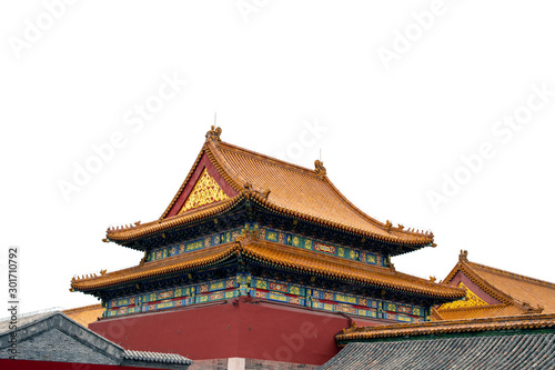 The isolated Forbidden City buildings on white background