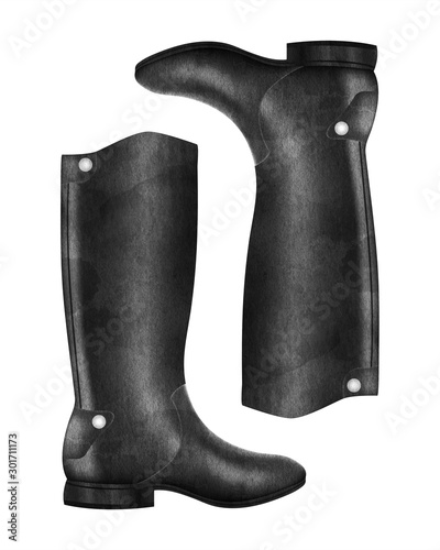 Black leather riding boots for women