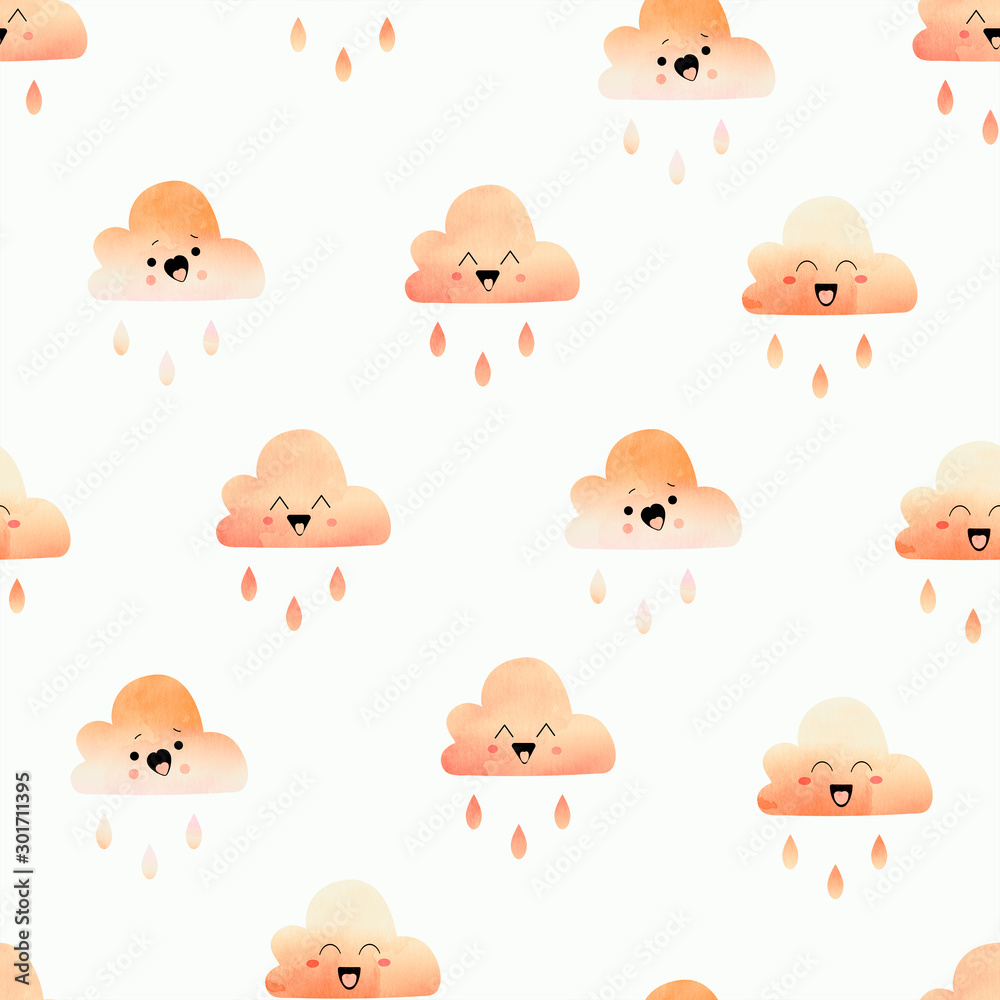 Seamless pattern of cute clouds in kawaii style Seamless pattern of cute clouds in kawaii style