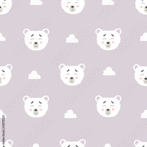 Seamless pattern of bears with clouds