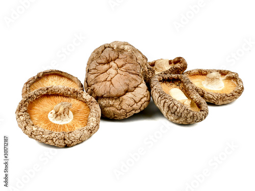 dried shiitake mushroom isolated on a white background,element of food healthy nutrients and herb healthy concept