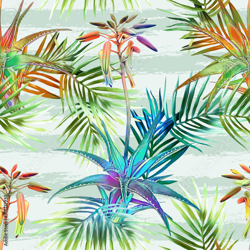 Tropical seamless pattern. Watercolor illustration.