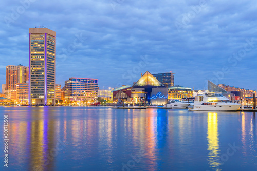 View of Inner Harbor area in downtown Baltimore Maryland USA